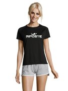T-shirt Pickleball Femme Technique - Noir & Rose | Riposte