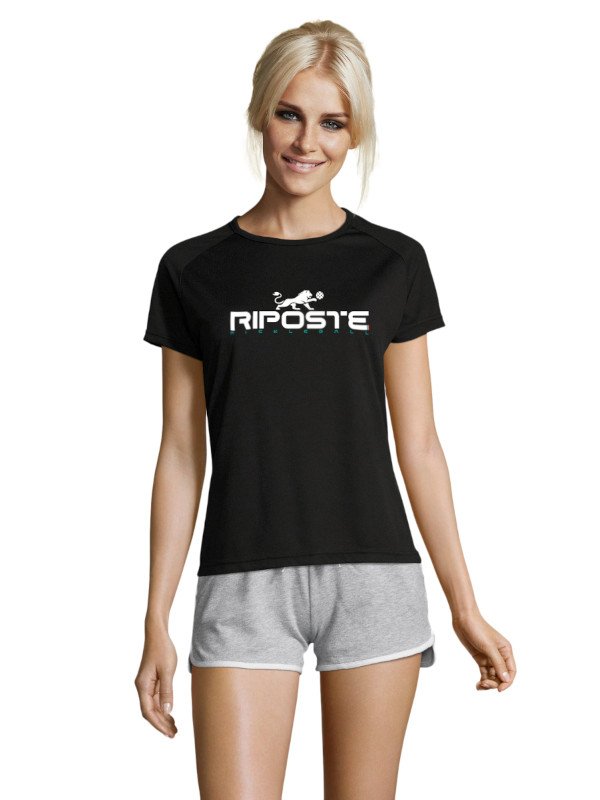 T-shirt Pickleball Femme Technique - Noir & Rose | Riposte