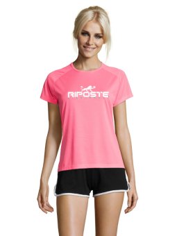 T-shirt Pickleball Femme Technique - Noir & Rose | Riposte