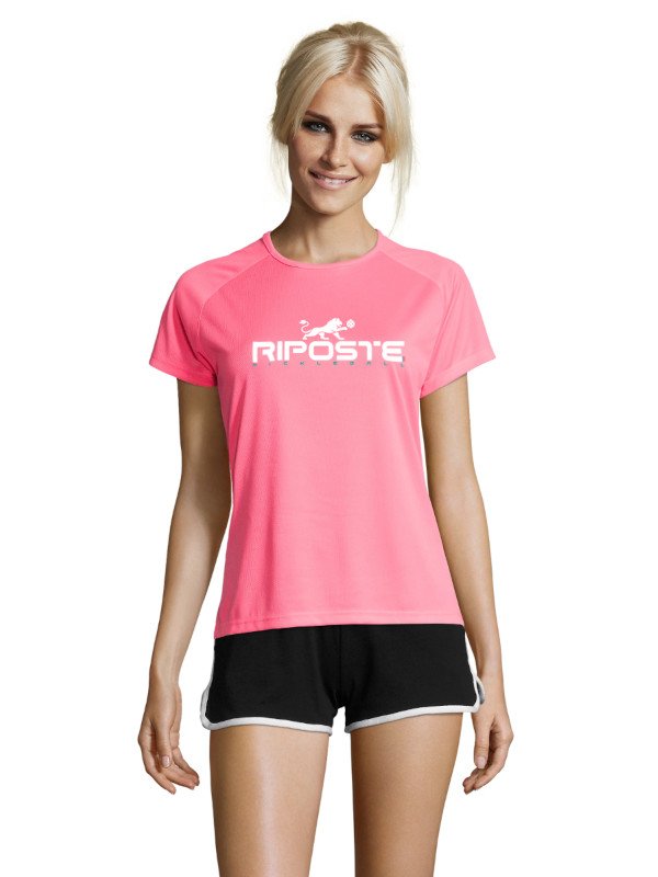T-shirt Pickleball Femme Technique - Noir & Rose | Riposte